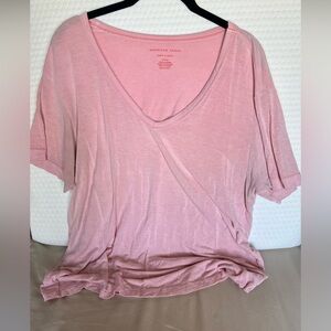 American Eagle Pink V-Neck T-Shirt - Size S